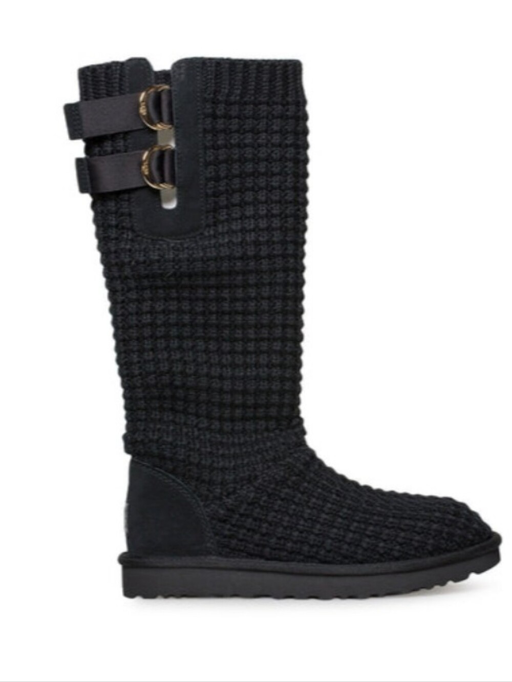 UGG Classic Solene Black Knit Tall Boots 